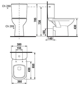 DEEP BY JIKA WC kombi, Dual-Flush, zadný odpad H8266160002811 Technický nákres