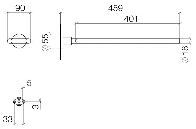 DORNBRACHT TARA držiak uterákov 459 mm, dvojramenný, chróm 83 210 892-00 Technický nákres