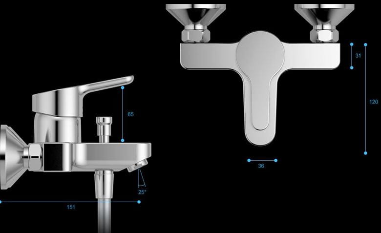 CONCEPT E50 vaňová nástenná batéria, s prepínačom, chróm B 1466 AA Technický nákres