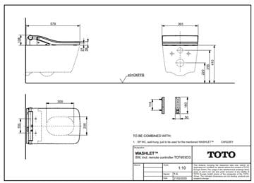 CONCEPT 300 WASHLET bidetové sedátko, hranaté, SoftClose 803CG-CON-DUS-S Technický nákres
