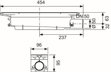 CONCEPT 300 sifón DN50, pre podlahový žľab, bočný odpad 676308 Technický nákres