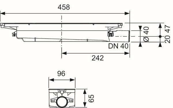 CONCEPT 300 nízky sifón DN40, pre podlahový žľab, bočný odpad 676313 Technický nákres