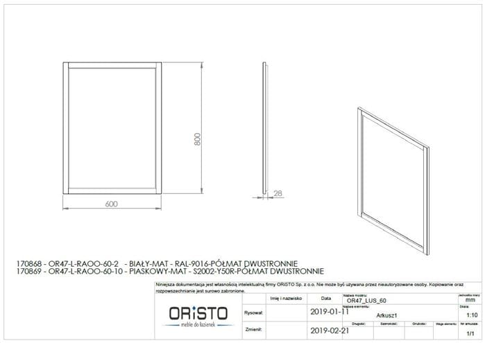 CONCEPT RETRO zrkadlo 60x80 cm OR47-L-RAOO-60-10 Technický nákres