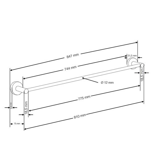 CONCEPT 100 držiak uteráka 847 mm, čierna 401021 Technický nákres