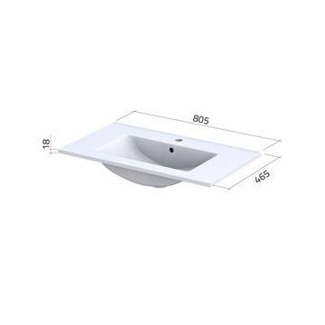 CONCEPT 250 umývadlo 80 cm, s otvorom pre batériu a prepadom PTA-006 Technický nákres