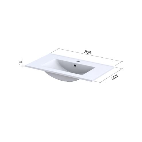 CONCEPT 250 umývadlo 80 cm, s otvorom pre batériu a prepadom PTA-006 Technický nákres