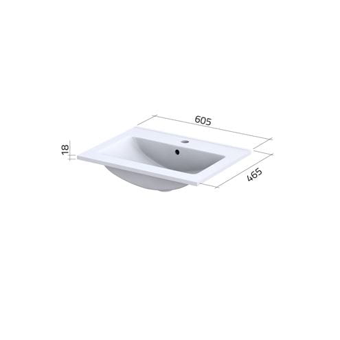 CONCEPT 250 umývadlo 60 cm, s otvorom pre batériu a prepadom PTA-003 Technický nákres