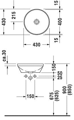 DURAVIT ARCHITEC umývadlo 40 cm, bez prepadu 0463400000 Technický nákres