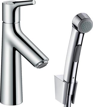 HANSGROHE TALIS S umývadlová stojanková batéria, s odtokovou súpravou a bidetovou sprškou, EcoSmart, chróm