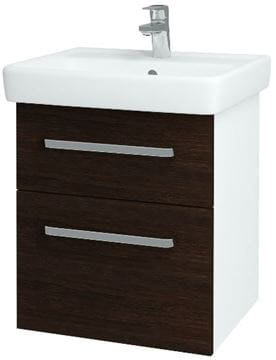 DŘEVOJAS Q MAX SZZ2 55 skrinka s umývadlom 55x47,5x56 cm, 2 zásuvky, úchytka hliník mat, lesklá biela/wenge