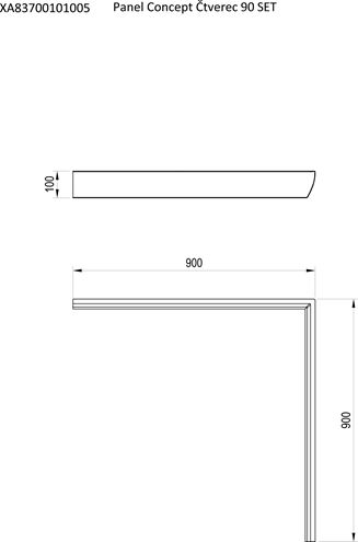 CONCEPT 100 90 SET panel, pre štvorcovú vaničku, biela XA83700101005 Technický nákres