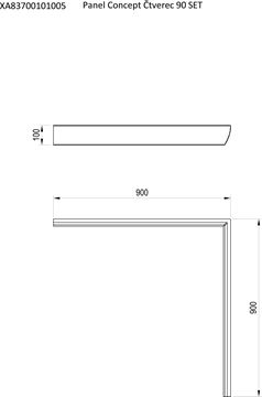 CONCEPT 100 90 SET panel, pre štvorcovú vaničku, biela XA83700101005 Technický nákres
