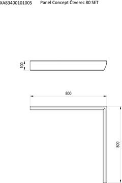 CONCEPT 100 80 SET panel, pre štvorcovú vaničku, biela XA83400101005 Technický nákres