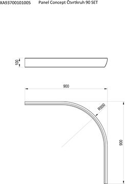 CONCEPT 100 90 SET panel, pre štvrťkruhovú vaničku, biela XA93700101005 Technický nákres