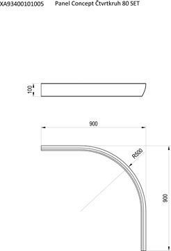 CONCEPT 100 80 SET panel, pre štvrťkruhovú vaničku, biela XA93400101005 Technický nákres