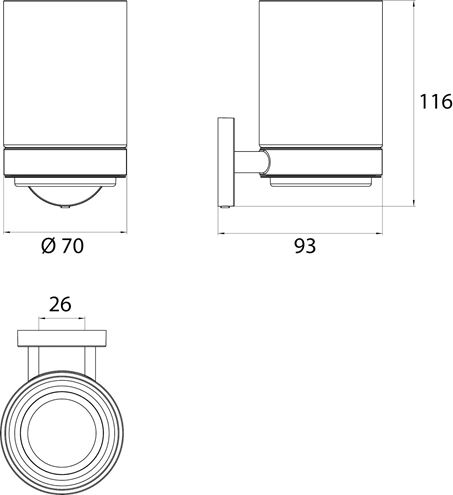 CONCEPT 200 nástenný pohárik, sklo, chróm 010-8399 Technický nákres