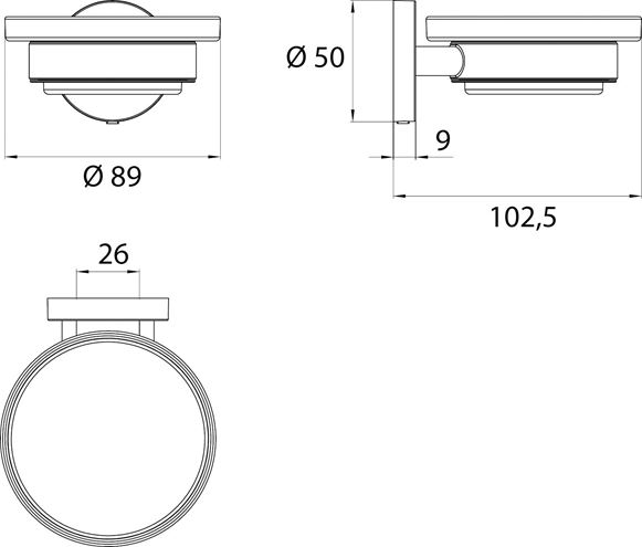 CONCEPT 200 mydlovnička, nástenná, sklo, chróm 010-8401 Technický nákres