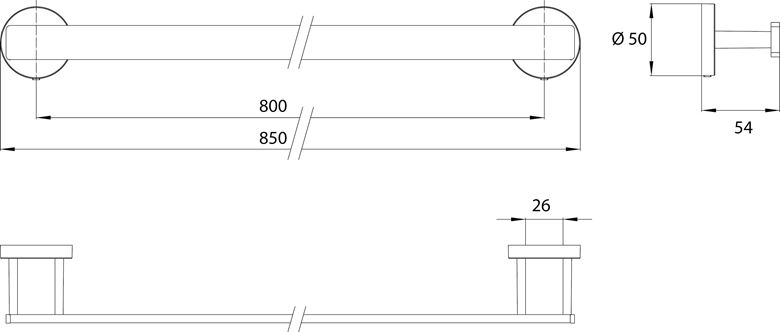 CONCEPT 200 držiak uteráka 850 mm, chróm 010-8408 Technický nákres