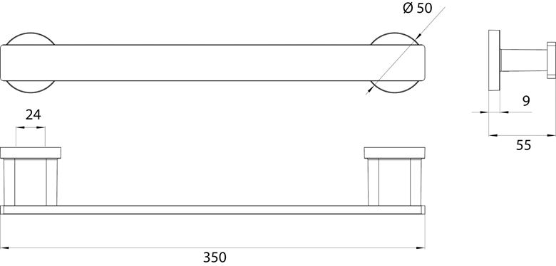 CONCEPT 200 madlo 350 mm, k vani, chróm 010-8409 Technický nákres