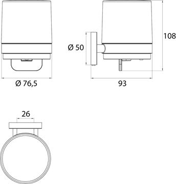 CONCEPT 200 dávkovač tekutého mydla, nástenný, sklo, chróm 010-8400 Technický nákres