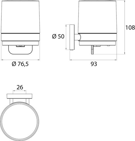 CONCEPT 200 dávkovač tekutého mydla, nástenný, sklo, chróm 010-8400 Technický nákres