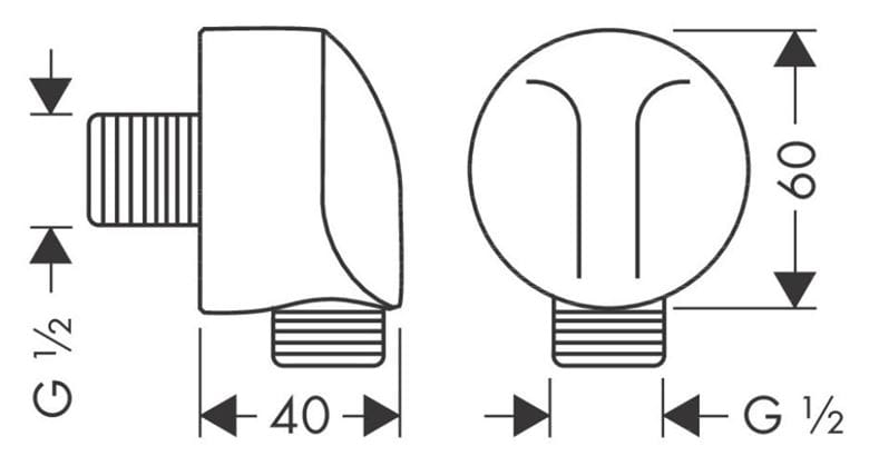HANSGROHE prípojka hadice E bez spätného ventilu 60mm, čierna matná 27454670 Technický nákres