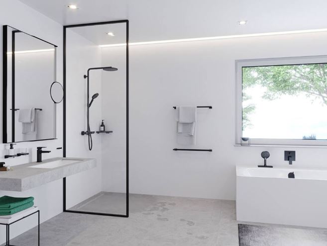 HANSGROHE CROMA SELECT S SHOWERPIPE 280 sprchový set s termostatickou batériou, horná sprcha, ručná sprcha s 3 prúdmi, tyč, hadica, matná čierna 26890670 Obrázek - fotka