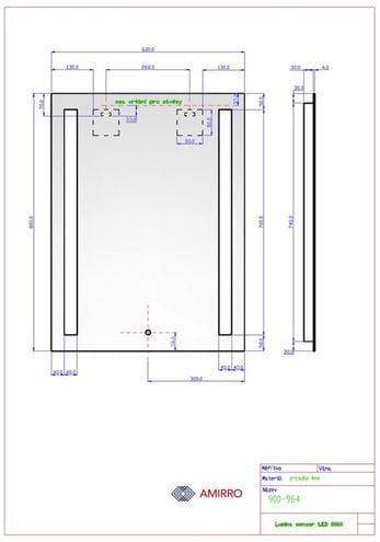 AMIRRO LUMINA SENZOR LED zrkadlo 60x80 cm, s osvetlením, so senzorom 900-964 Technický nákres