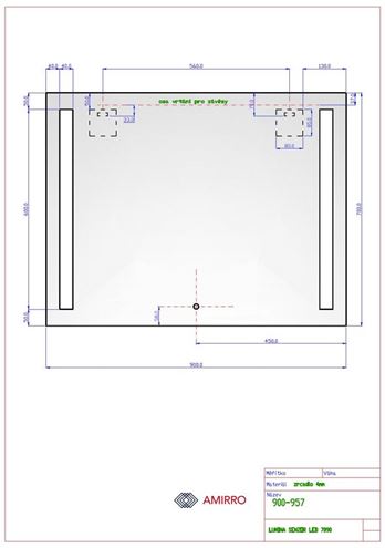 AMIRRO LUMINA SENZOR LED zrkadlo 90x70 cm, s osvetlením, so senzorom 900-957 Technický nákres