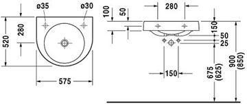 DURAVIT ARCHITEC umývadlo 57,5 cm, bez prepadu 0449580000 Technický nákres