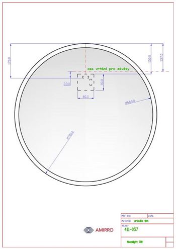 AMIRRO MOONLIGHT zrkadlo 70 cm, s osvetlením 411-057 Technický nákres