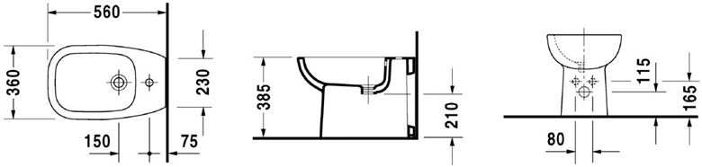 DURAVIT D-CODE stacionárny bidet 22411000002 Technický nákres