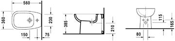 DURAVIT D-CODE stacionárny bidet 22411000002 Technický nákres