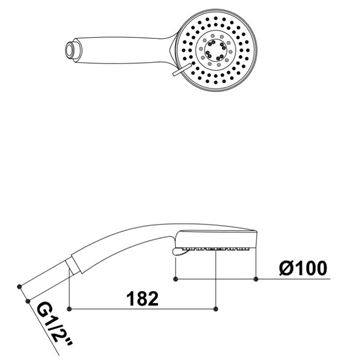 RAF ručná sprcha pr. 100 mm, 5 prúdov, chróm SR737 Technický nákres