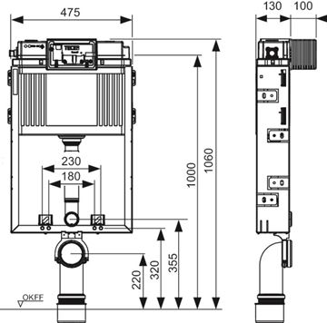 TECE BOX UNI TECE BOX montážny prvok pre WC 106 cm, so splachovacou nádržkou Uni 9370300 Technický nákres