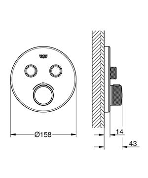 GROHE GROHTHERM SMARTCONTROL podomietková termostatická batéria, pre 2 spotrebiče, Water Saving, mesačná biela 29151LS0 Technický nákres