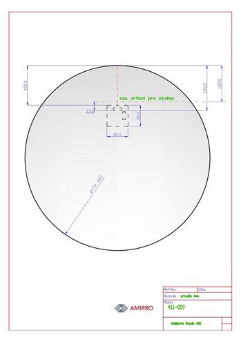 AMIRRO AMBIENTE zrkadlo 60 cm, s osvetlením 411-019 Technický nákres