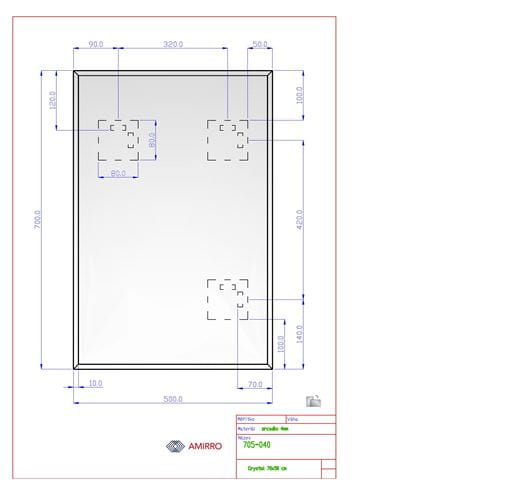 AMIRRO CRYSTAL zrkadlo 50x70 cm, reverzibilné 705-040 Technický nákres