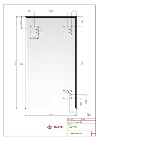 AMIRRO CRYSTAL zrkadlo 50x80 cm, reverzibilné 712-697 Technický nákres