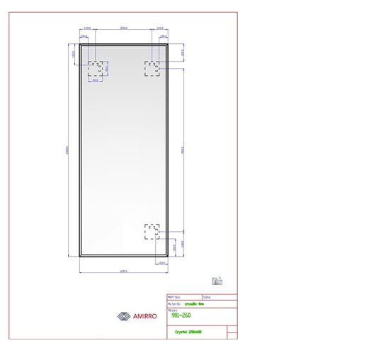 AMIRRO CRYSTAL zrkadlo 60x120 cm, reverzibilné 901-260 Technický nákres