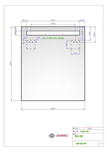 AMIRRO LUNA LED zrkadlo 60x70 cm, s osvetlením 902-005 Technický nákres