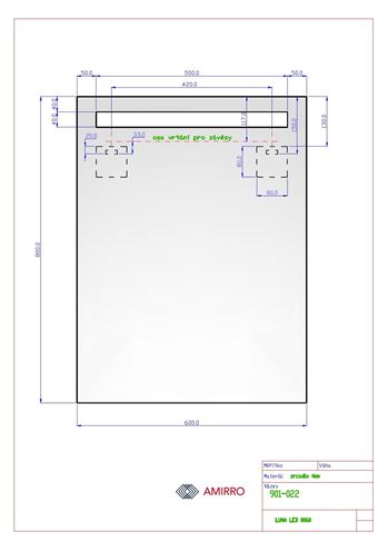 AMIRRO LUNA LED zrkadlo 60x80 cm, s osvetlením 901-022 Technický nákres