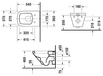 DURAVIT DURASTYLE závesné WC 2552090000 Technický nákres
