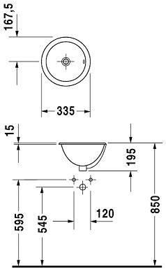 DURAVIT ARCHITEC umývadlo 33,5 cm, s prepadom 0473340031 Technický nákres