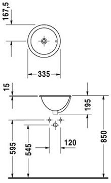 DURAVIT ARCHITEC umývadlo 33,5 cm, s prepadom 0473340031 Technický nákres