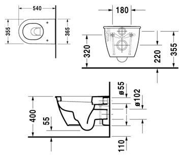 DURAVIT DARLING NEW závesné WC, WonderGliss 25450900001 Technický nákres