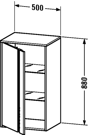 DURAVIT KETHO nízka skrinka 50x36x88 cm, 1 dvierka, pánty vľavo, matná biela KT1266L1818 Technický nákres