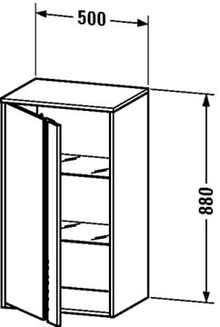 DURAVIT KETHO nízka skrinka 50x36x88 cm, 1 dvierka, pánty vľavo, matná biela KT1266L1818 Technický nákres