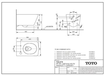 CONCEPT 200 WASHLET závesné WC s bidetovým sedadlom, Rimless, hranaté 522EY-CON-WC-S+896CG Technický nákres