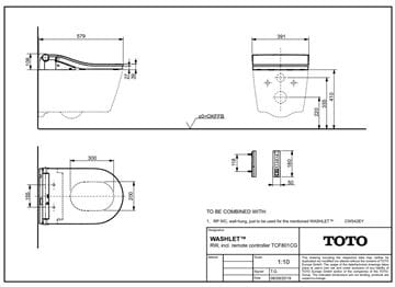 CONCEPT 300 WASHLET závesné WC s bidetovým sedadlom, Rimless, okrúhle 542EY-CON-WC-R+801CG Technický nákres